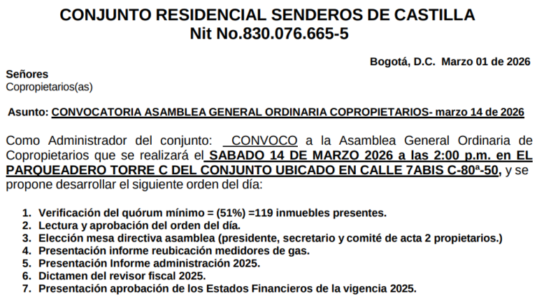 Asamblea 2026: Convocatoria